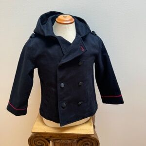 NWOT Jacadi Paris Child's Sailor Style Double Breasted Hooded Navy Jacket Sz 6